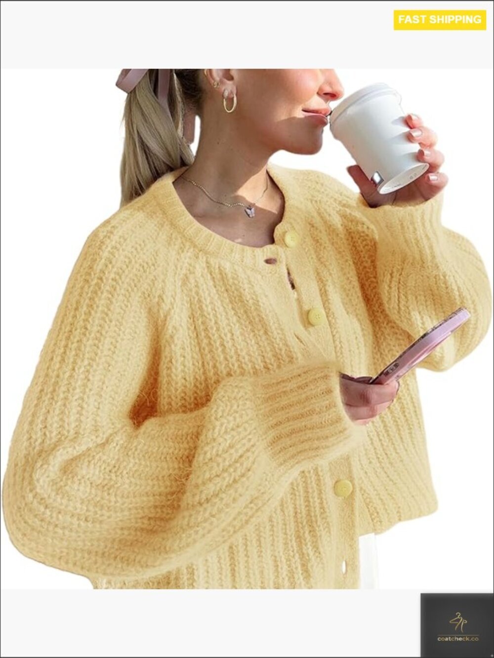 Chunky Knit Cardigan Sweater Open Front Long Sleeve Cropped Y2K Outerwear